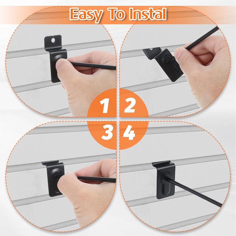 Zelphvt 8 inch Slatwall Hooks, 100 Packs Panel Display Metal Slat Wall Hanging Hooks, Board Peg Accessories Heavy Duty Hanging Shelf Brackets Slat Board for Garage Retail Shop Shelf Accessories - Image 4